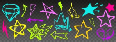 Spray Paint Graffiti Stars, Diamond, and Heart Vector Templates with Inky Drips and Splatters – Free Download