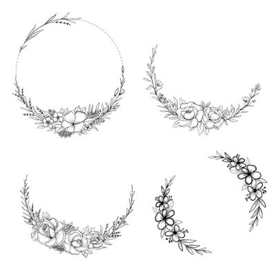 Handdrawn Circle Floral Wreaths Border Floral Frame Vector Templates