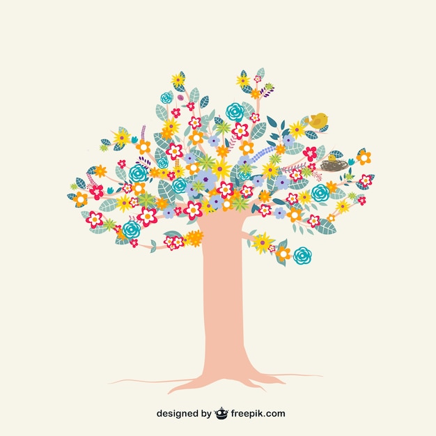 Colorful Tree with Flowers – Free Download Vector Templates