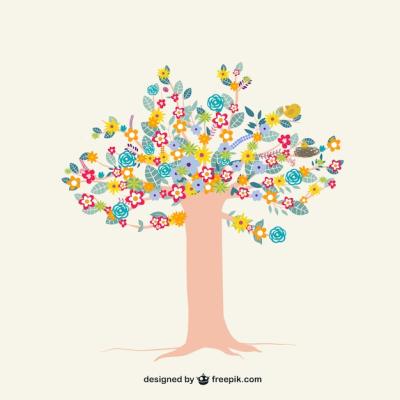 Colorful Tree with Flowers – Free Download Vector Templates