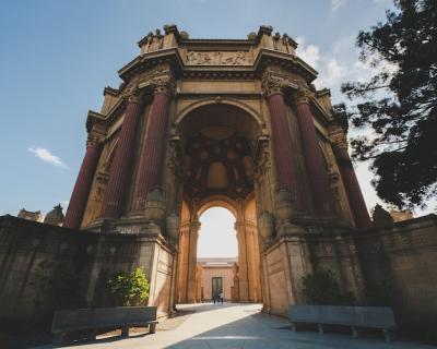 Low angle shot of the Palace of Fine Arts in Marina USA