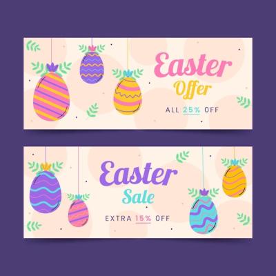 Flat Easter Sale Horizontal Banner Collection