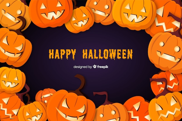 Flat Design Halloween Pumpkins Background