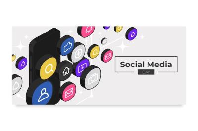 Flat social media day horizontal banner template