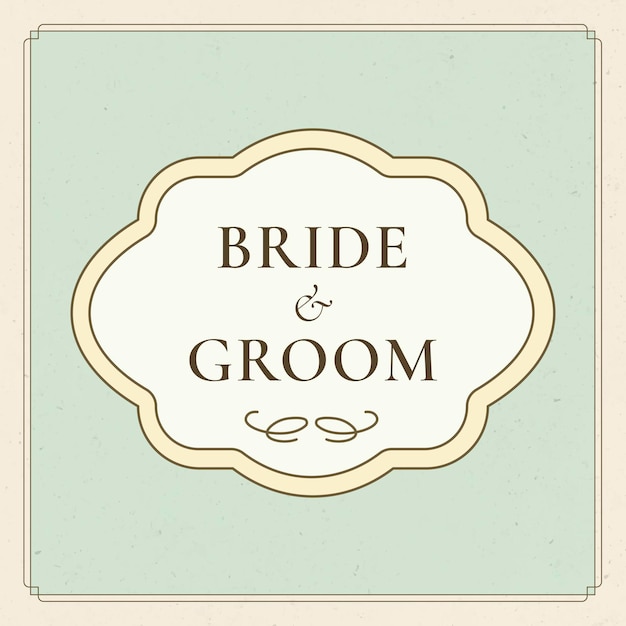 Vintage Wedding Badge Vector on Pastel Green Background for Free Download