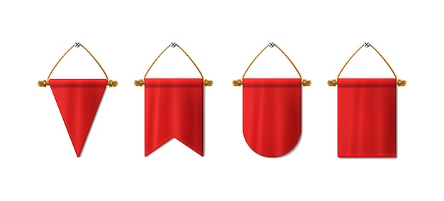 Realistic Red Hanging Pennant Vector Icon Set in Various Shapes