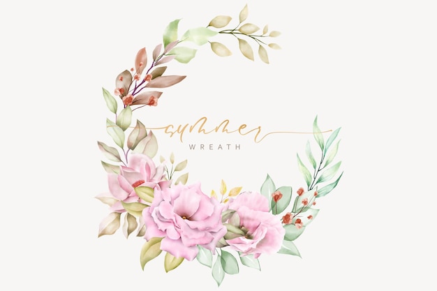 Hand Drawn Summer Floral Wreath and Background Design