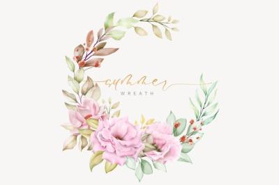 Hand Drawn Summer Floral Wreath and Background Design