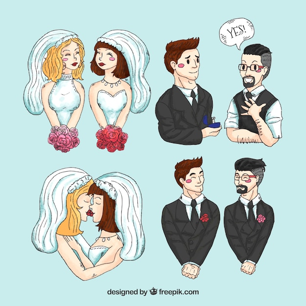 Hand Drawn Homosexual Couples Wedding Background Free to Download