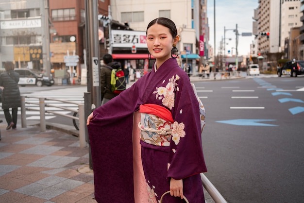 Japanese Woman Celebrating Coming of Age Day in the City