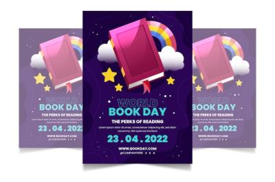 Gradient world book day vertical poster template