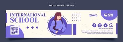 Flat Design International School Twitch Banner