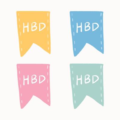 Decorative HBD Badge Sticker Banner Design Vector Template