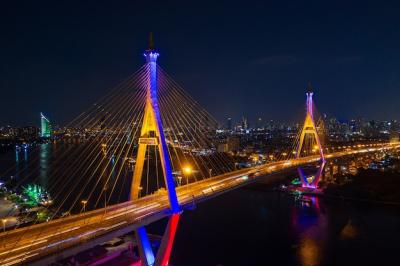 Aerial View of Industry Ring Suspending Bridge at Night in Bangkok, Thailand – Free Stock Photo Download