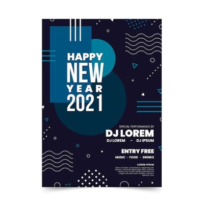 Flat Design New Year 2021 Party Poster Template