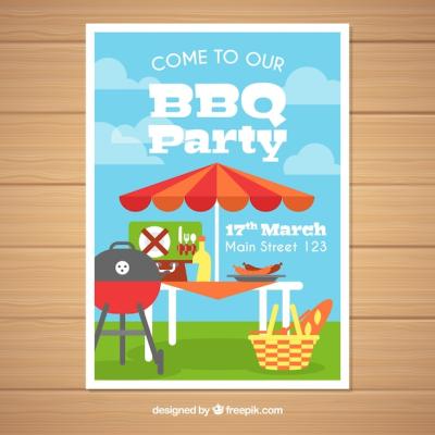 Barbecue Party Poster in Flat Design – Free Download