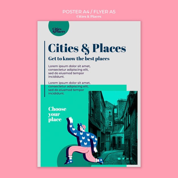 Flat design city and places template