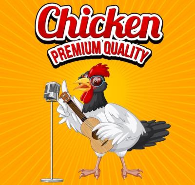 Chicken premium quality banner featuring a fun chicken cartoon character