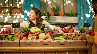 Local Farmers Market: Young Diverse Couple Shopping for Fresh Farm Produce