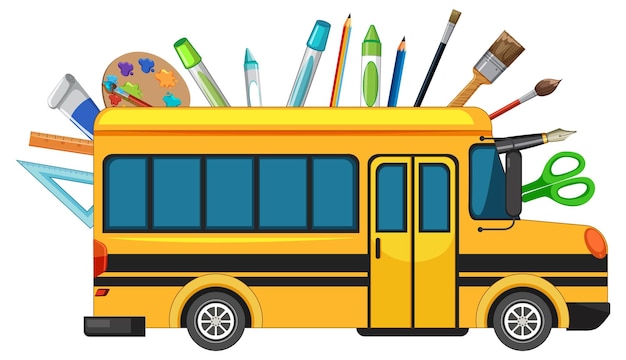 School Bus with Stationery Supplies – Free Stock Photo