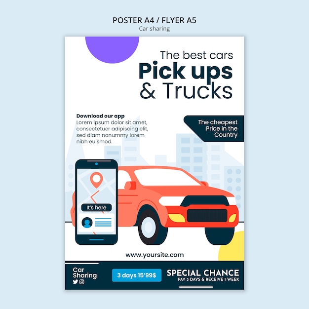 Flat Design Car Sharing Poster Template