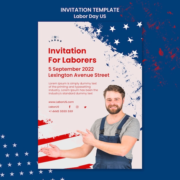 Labor Day US Flag Invitation PSD Template