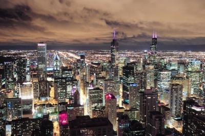 Chicago Urban aerial view at dusk – Free Stock Photo Download