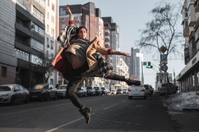 Low angle ballet dancer performing