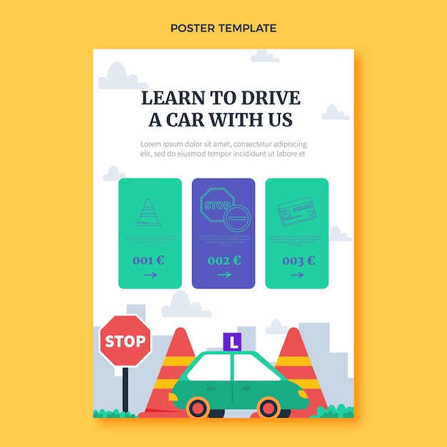 Flat Design Driving School Poster