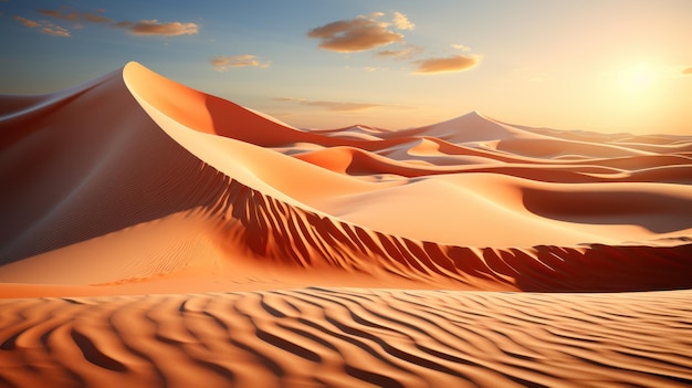 Morning Sunlight Washing Over a Desert, Casting Shadows on the Sand