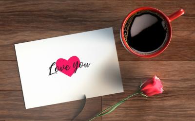 Valentine’s Day Card with Coffee and Rose