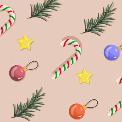 Christmas holiday decoration decorative icons set with Gift, star, candy cane, pine isolated vector