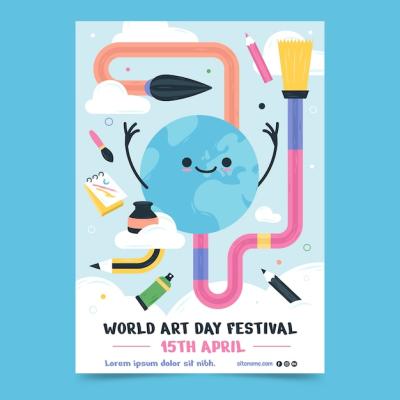 Flat World Art Day Vertical Poster Template