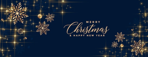 Sparkling Merry Christmas Festival Celebration Wide Banner Vector