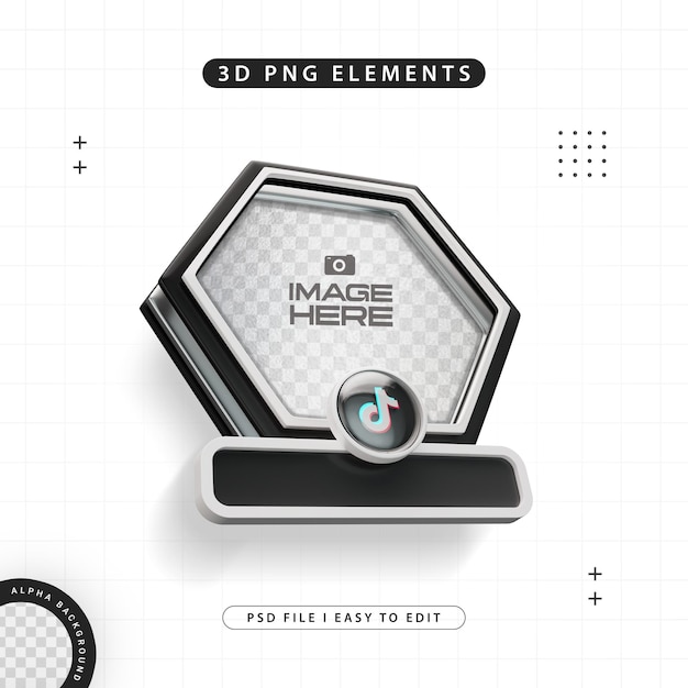 Hexagon Profile 3D Frame for TikTok on Social Media Isolated