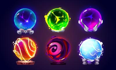 Magic Glass Ball Vector Illustration Set for Fortune Prediction