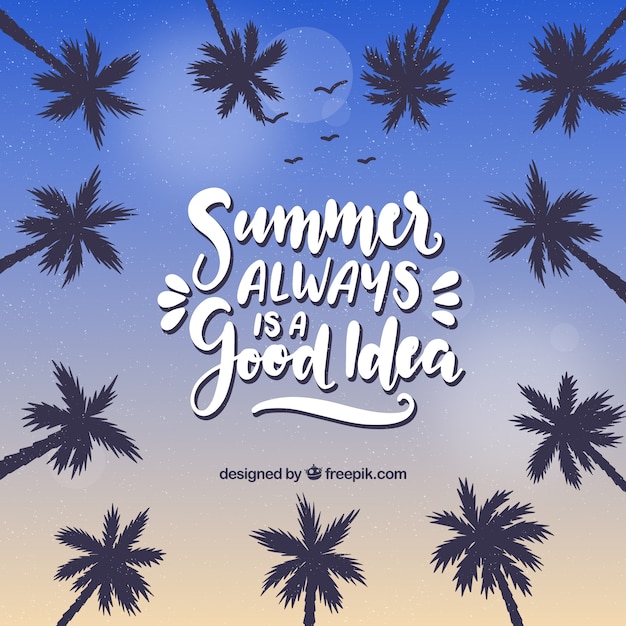 Summer Background with Palm Trees and Lettering