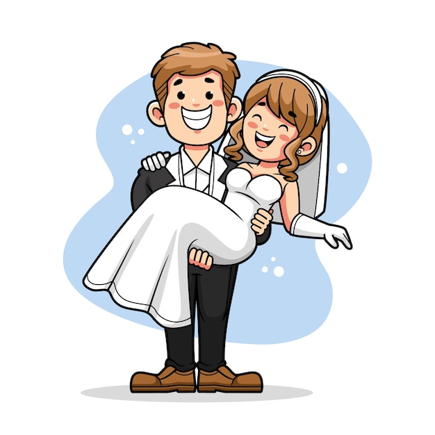 Hand drawn wedding cartoon illustration with free download