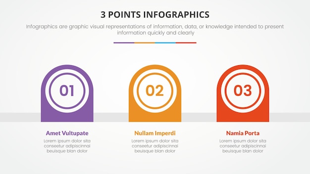 3 Points or Stages Infographic Concept with Right Direction Half Circle Shape Timeline for Slide Presentation