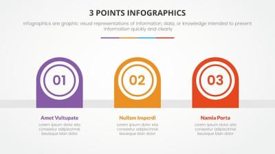 3 Points or Stages Infographic Concept with Right Direction Half Circle Shape Timeline for Slide Presentation