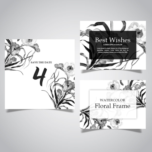 Watercolor Black and White Floral Frame and Card Collection