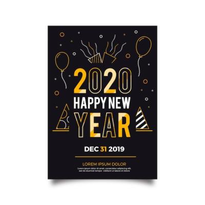 New Year Party Poster Template in Outline Style