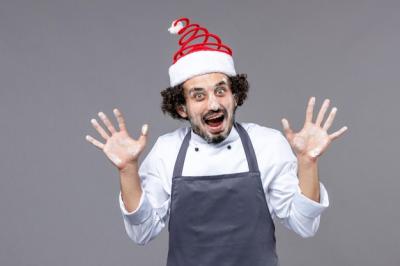 Expressive Young Man Posing for Winter Holidays