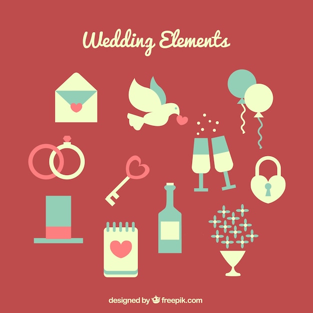 Flat Design Wedding Objects: Free Download Vector Templates