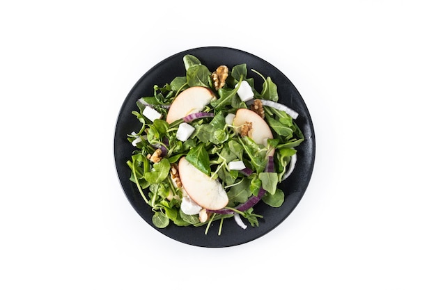 Autumn Salad with Apples and Walnuts on White Background