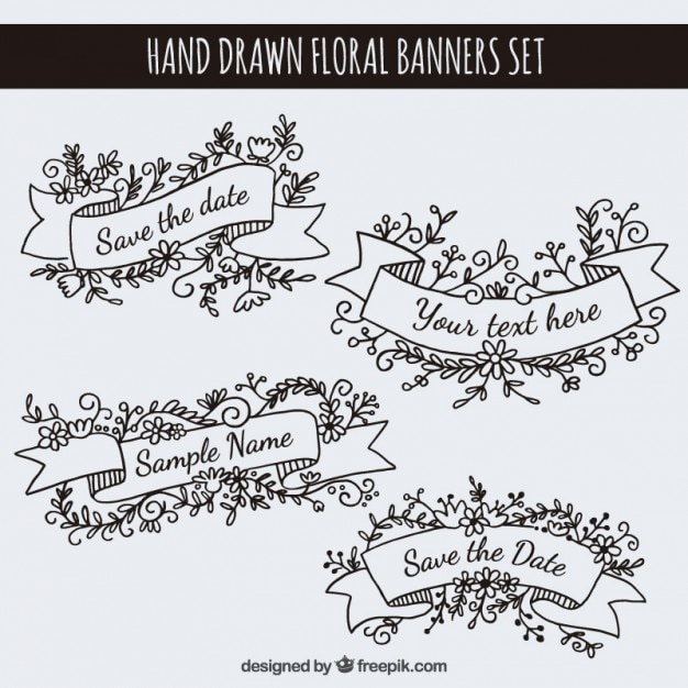 Vector Template: Hand Drawn Floral Banners Set