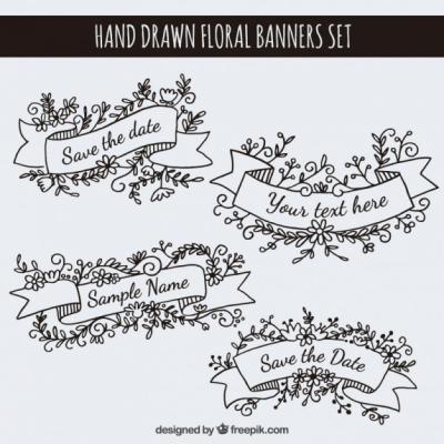 Vector Template: Hand Drawn Floral Banners Set