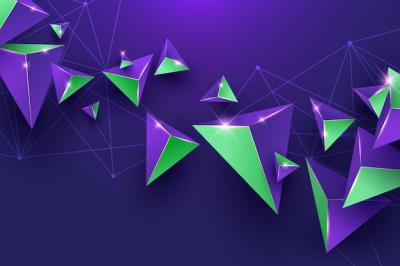 Realistic Background with Purple and Green Triangles – Free Download