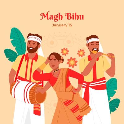 Flat Magh Bihu Illustration