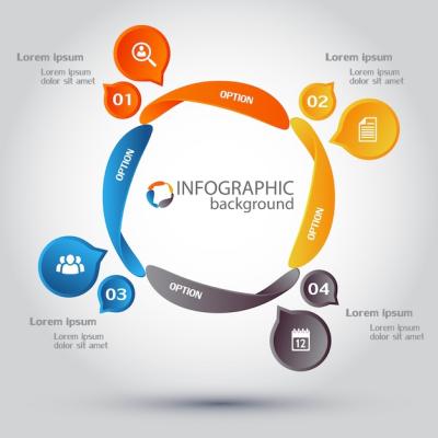 Colorful Cycle Chart Infographic Design Template with Four Options and Icons